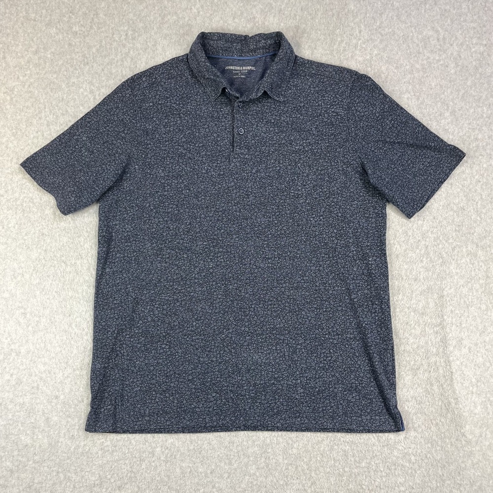Johnston & Murphy Polo Shirt Mens Medium Blue Geometric Short Sleeve Golf